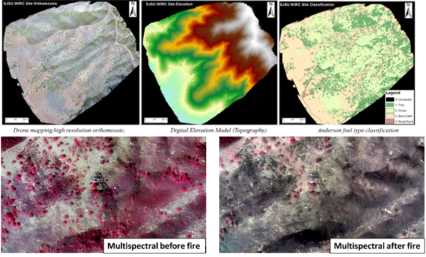 LiDAR-derived elevation and classification maps, and multispectral imagery before and after fire